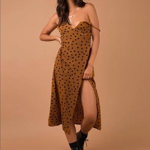Princess Polly Mustard Brown Polka Dot Slip Midi Dress